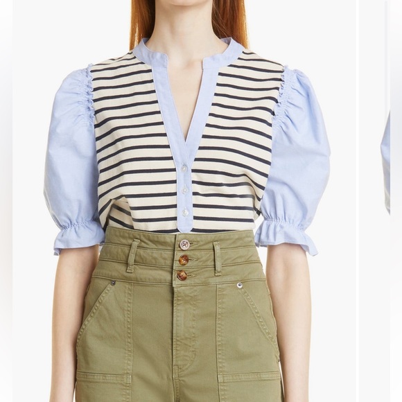 Veronica Beard Tops - Veronica Beard Raegan Striped Puff Sleeve Top